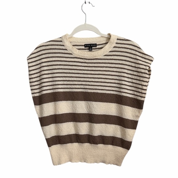 Miou Muse Sweaters - MIOU MUSE WOMENS SLEEVELESS STRIPED CREME BROWN SWEATER SIZE SMALL OLI-